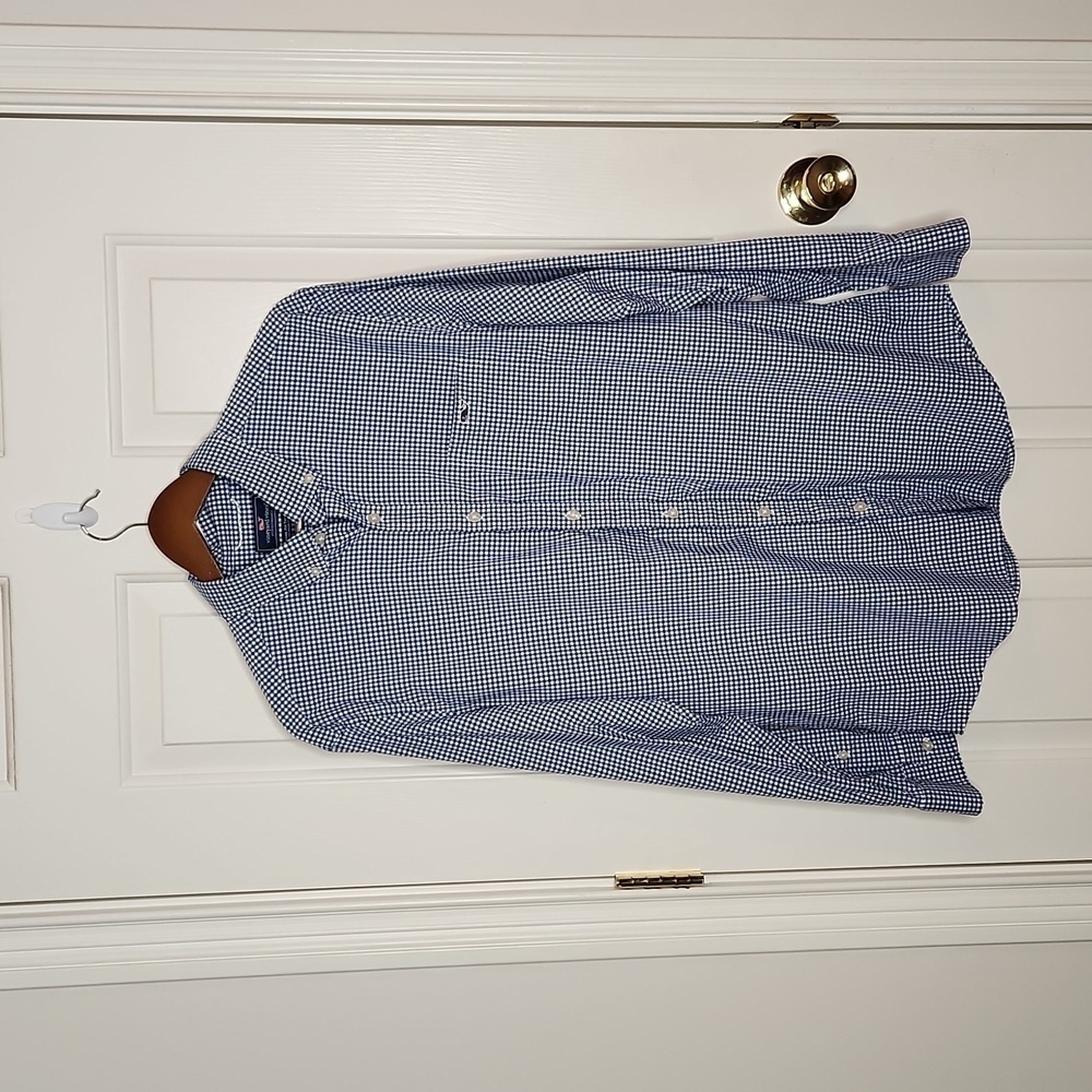 Vineyard Vines Classic Fit Gingham On-The-Go Shirt in Performance Nylon Large
